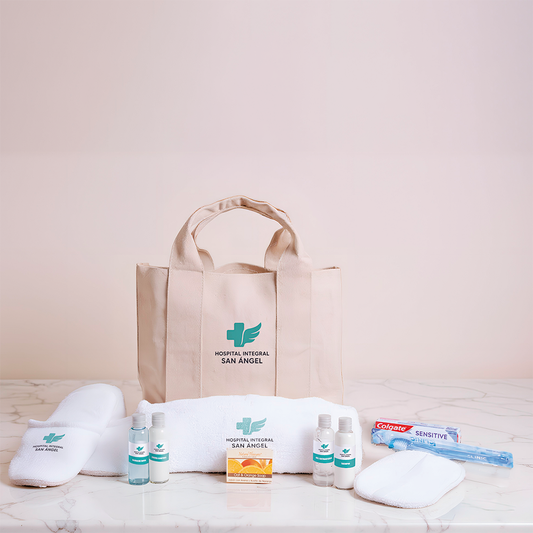 KIT PARA PACIENTE CON BOLSO ECOLÓGICO 100% ALGODÓN BIODEGRADABLE